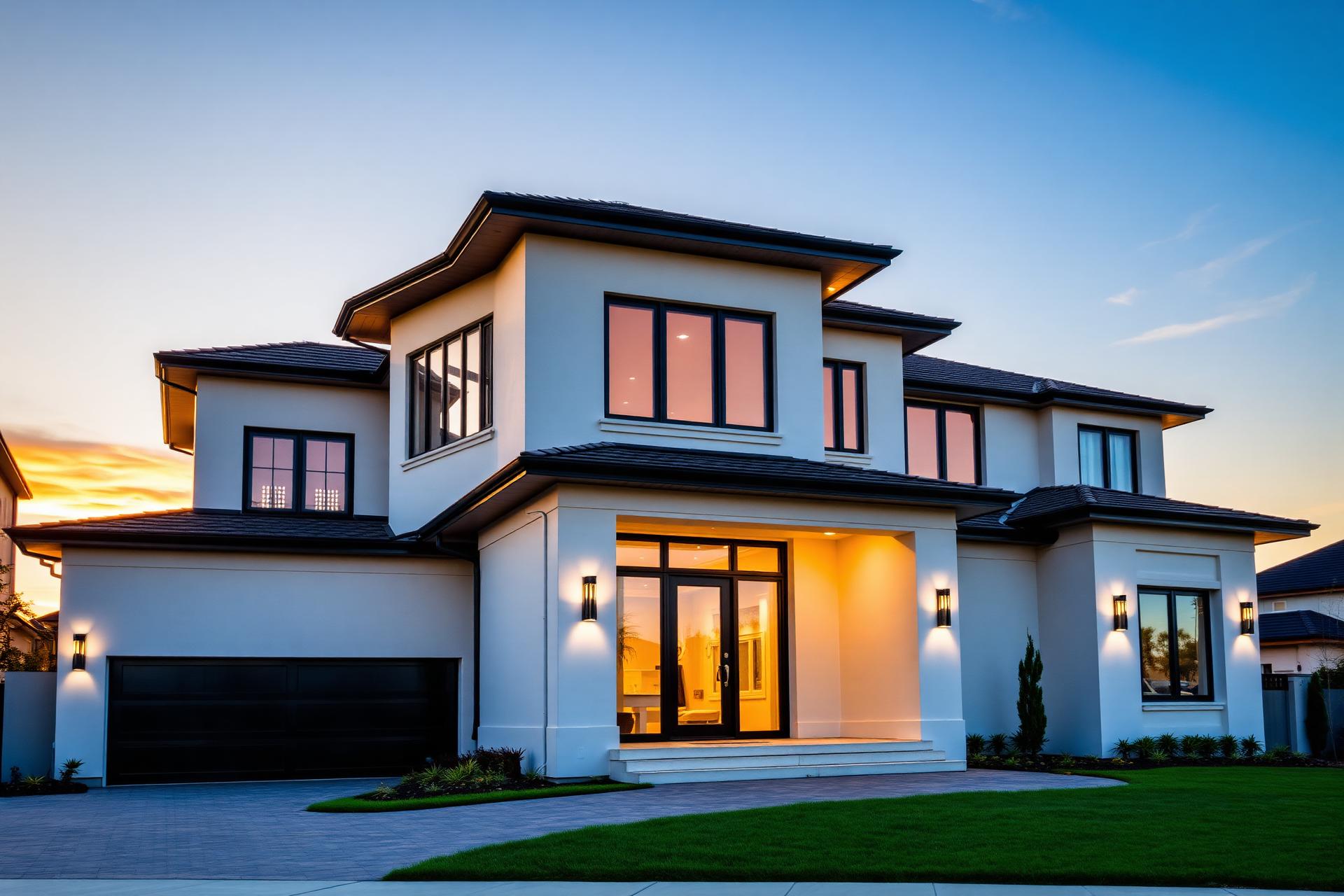 Modern luxury home at dusk